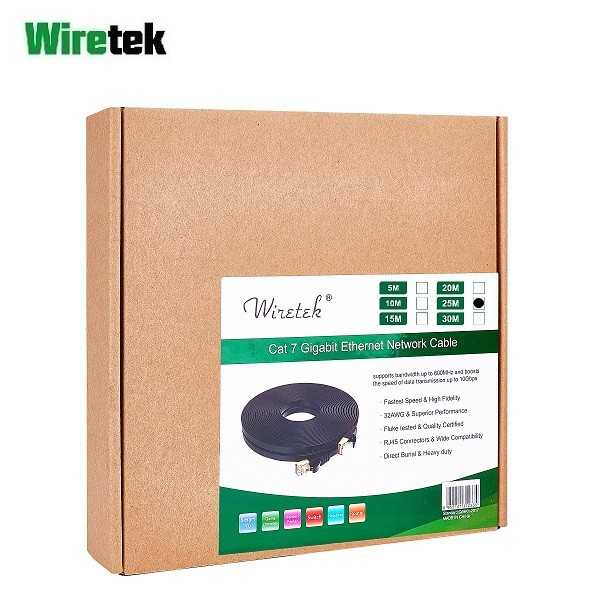 WIRETEK Kabel LAN Cat 7 Gigabit Ethernet Network FLAT Cable 25 meter