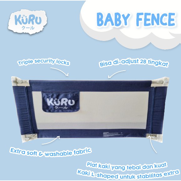 KURU Baby Bedrail 200cm 180cm 160cm Pembatas Pengaman Pagar Kasur Ranjang Bed Rail