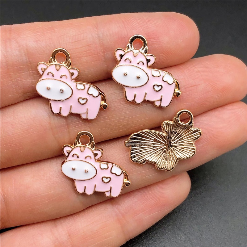 4pcs Liontin Enamel Bentuk Sapi Bahan Alloy Untuk Membuat Perhiasan