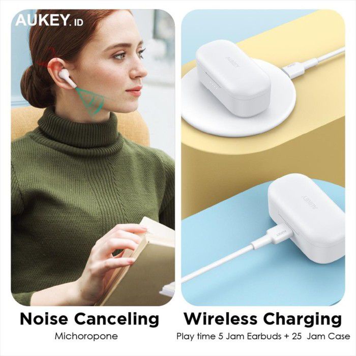 Aukey Earphone Wireless Charging Earbuds 10mm Drivers IPX6 - EP-T21P - 500928