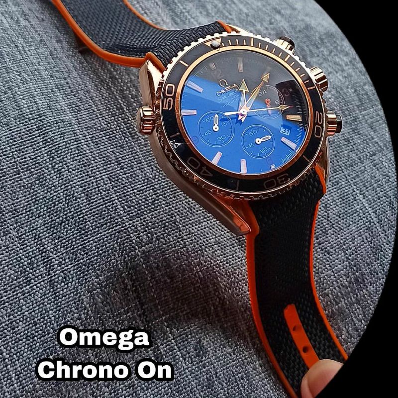 Jam O*me*g@ Pria tali karet semi kanvas dan tali kulit Premium - chrono aktif + free gelang (random)