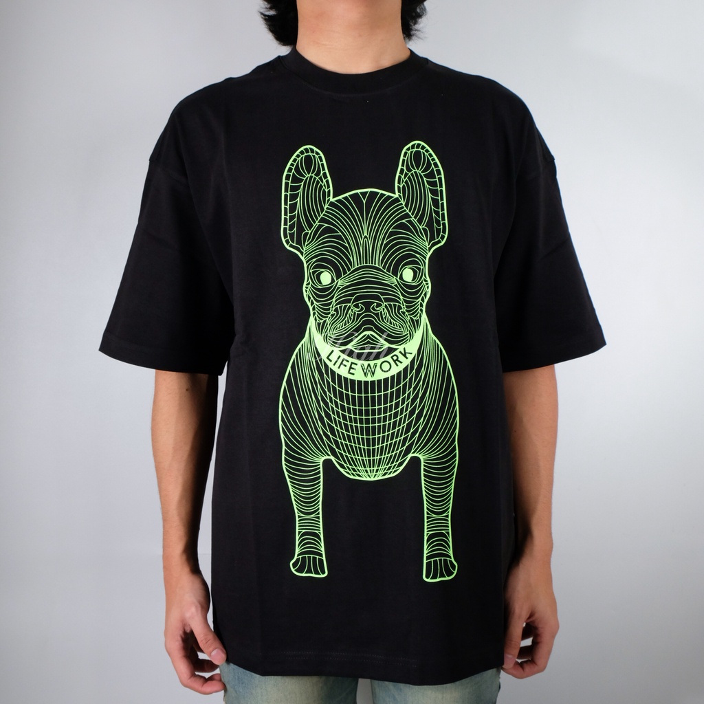 Lifework LA Dog Big Logo Oversize Tee Black/Green 100% Original