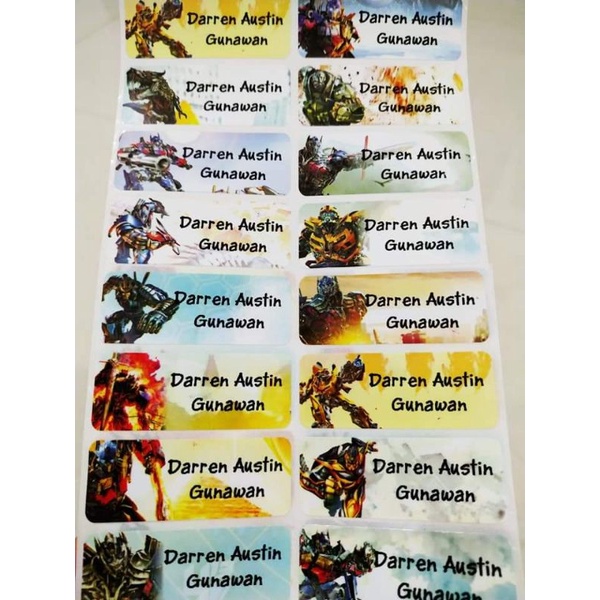 New Transformer Sticker Nama Label Nama Waterproof Anti Air Moti Anak Cowok Boy
