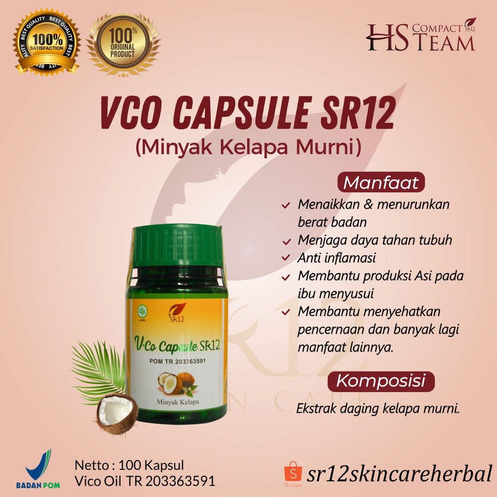 Vco Sr12 Kapsul Vco Kapsul Virgin Coconut Oil 100 Kapsul Minyak Kelapa Murni Asli Indonesia