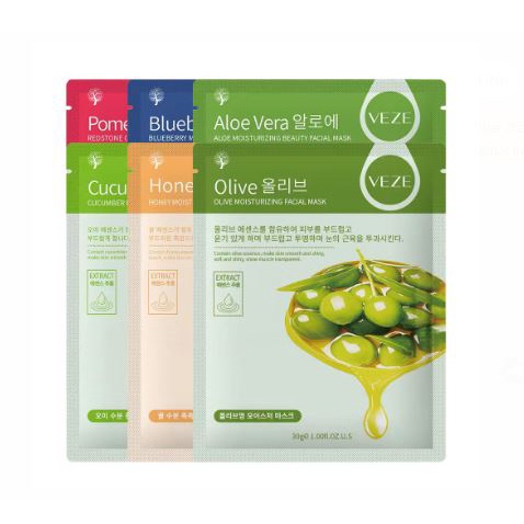 Veze Sheet Mask Masker Wajah Blueberry Aloe Vera Pomegranate Honey Cucumber Olive