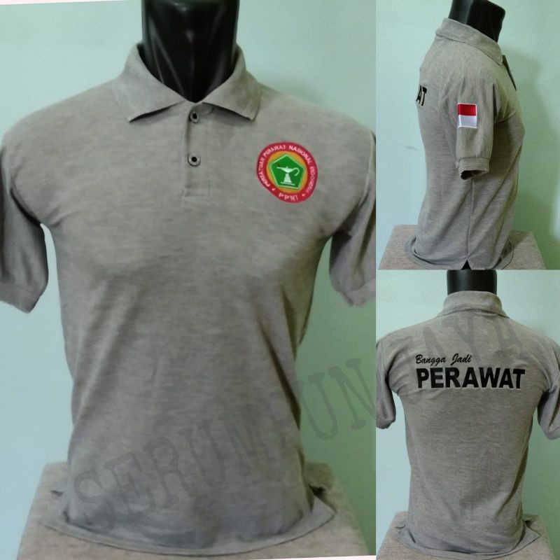 KAOS PERAWAT FULL BORDIR ABU - KAOS KERAH PERAWAT - KAOS PERAWAT ABU