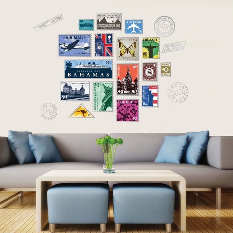 RELIZA WALLSTICKER 60X90 PRANGKO TRAVEL STAMP WALL STICKER DINDING JM7276