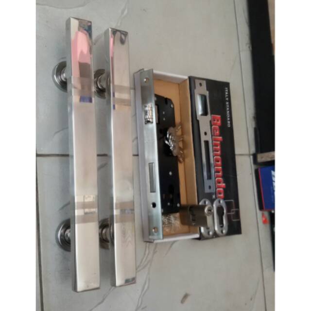 Handle pintu minimalis stainless 1set+kunci