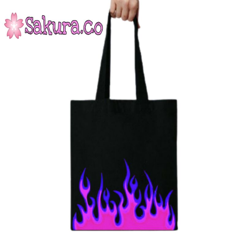 BEST SELLER !! Totebag BLACK ON FIRE Motif Api terbakar  Api Violet  Api Ungu  Api Putih Api Merah | Totebag distro Pria Wanita Anak Dewasa juga tas sekolah kuliah kerja ngaji laptop belanja bahan kanvas murah kualitas terbaik