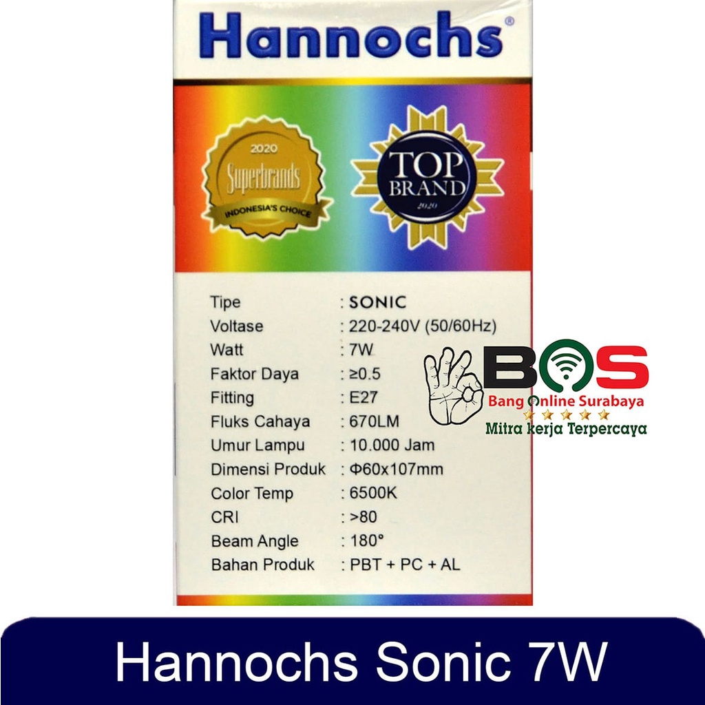 Lampu Hannochs Lampu Bohlam LED Sonic 7 Watt Cahaya Putih