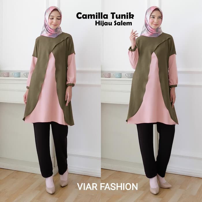 Dijual VRS-TUNIK CAMILLA 2 gamis syari busana muslim wanita - Hijau Salem Berkualitas