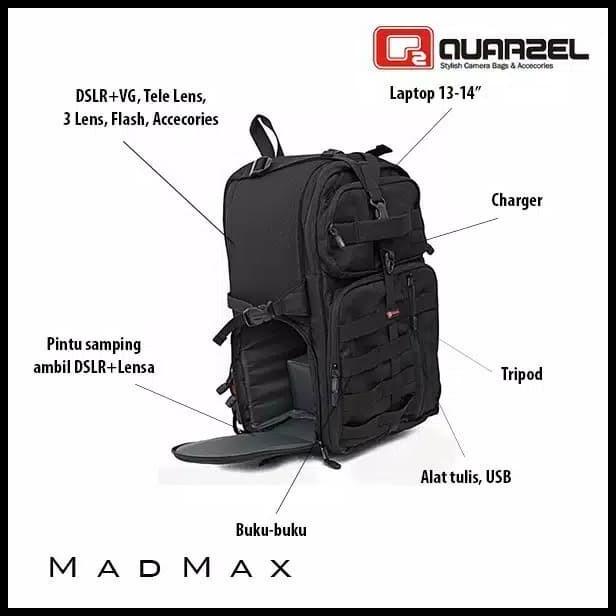 Tas Kamera Dslr Backpack Quarzel Mad - Max , Akses Kamera Samping & B