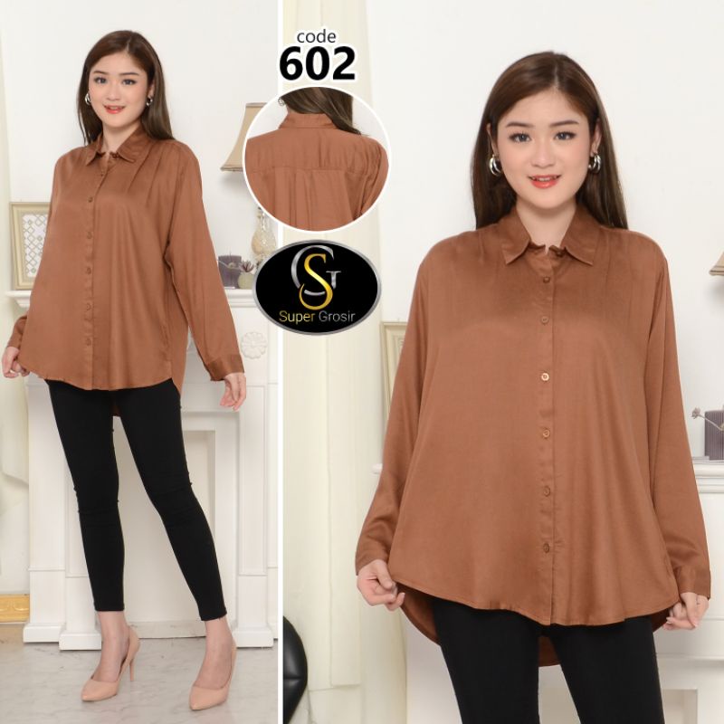 KEMEJA WANITA TANGAN PANJANG / KEMEJA WANITA PUNDAK LIPAT KATUN TWILL 30s - 602-COKLAT
