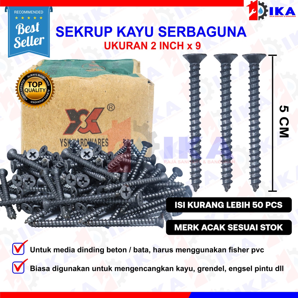 SKRUP KAYU 2&quot; X 9 (+) PLUS PANJANG 5CM / (HARGA 1 KOTAK - TIDAK DIECER) TERMURAH