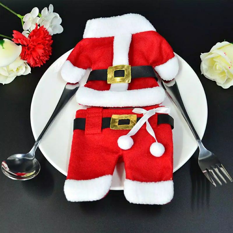 sarung tempat alat makan motif baju santa christmas cultery cover