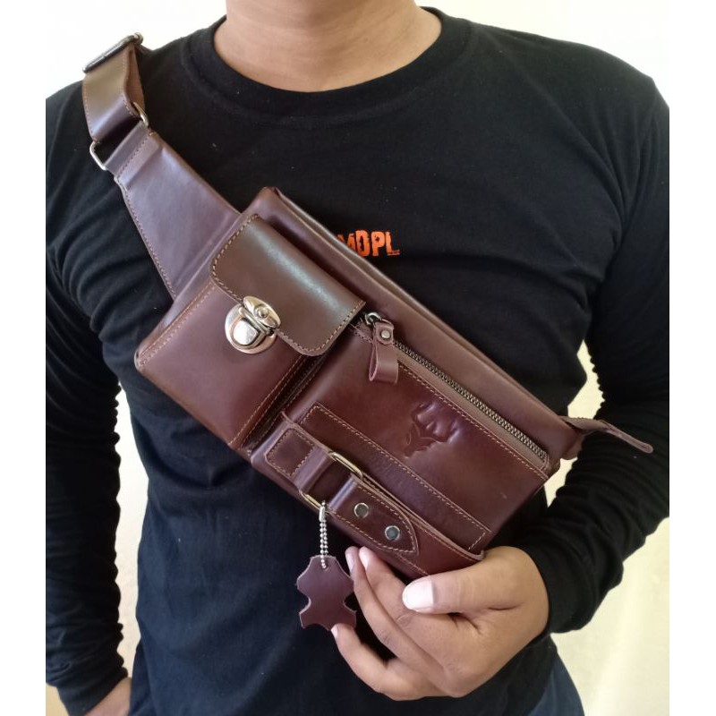 Tas Waistbag 100% Kulit Sapi Asli WR.Leather