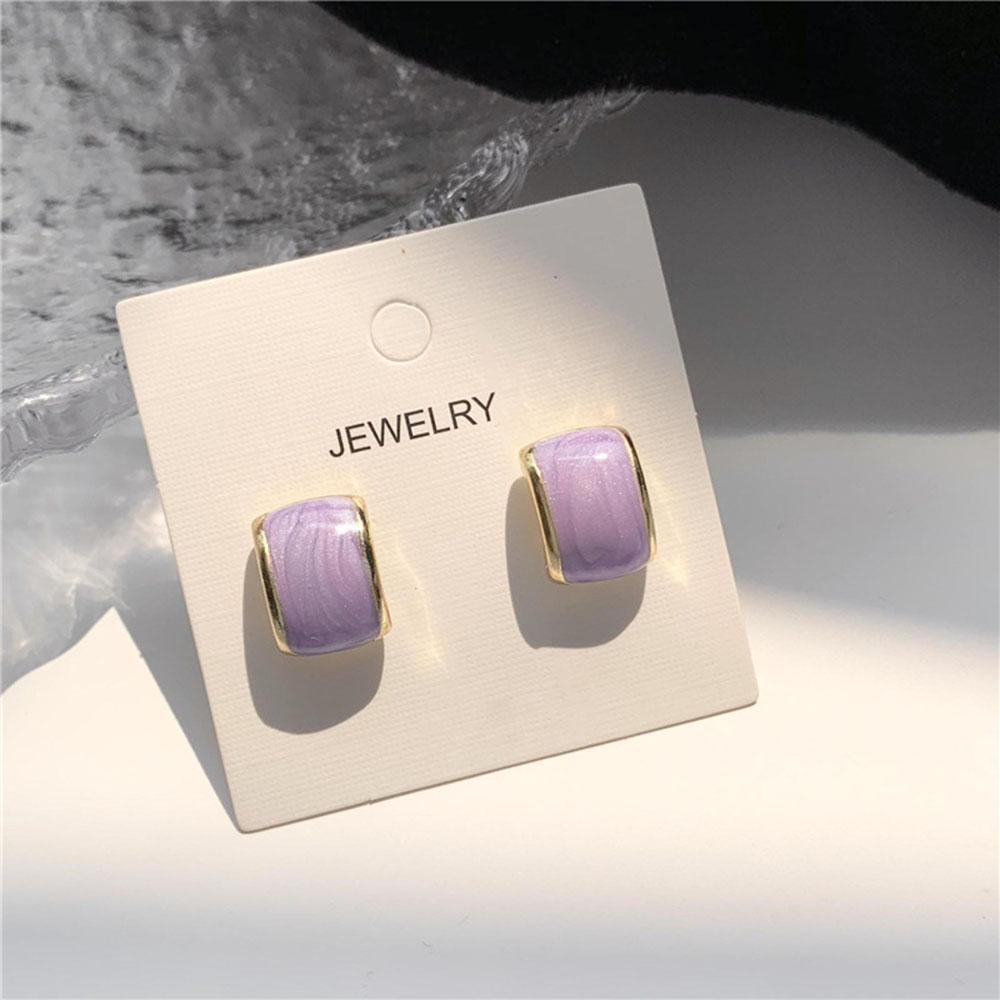 【1 Pasang】S925 jarum perak anting-anting kaca antik Perancis ungu enamel-3