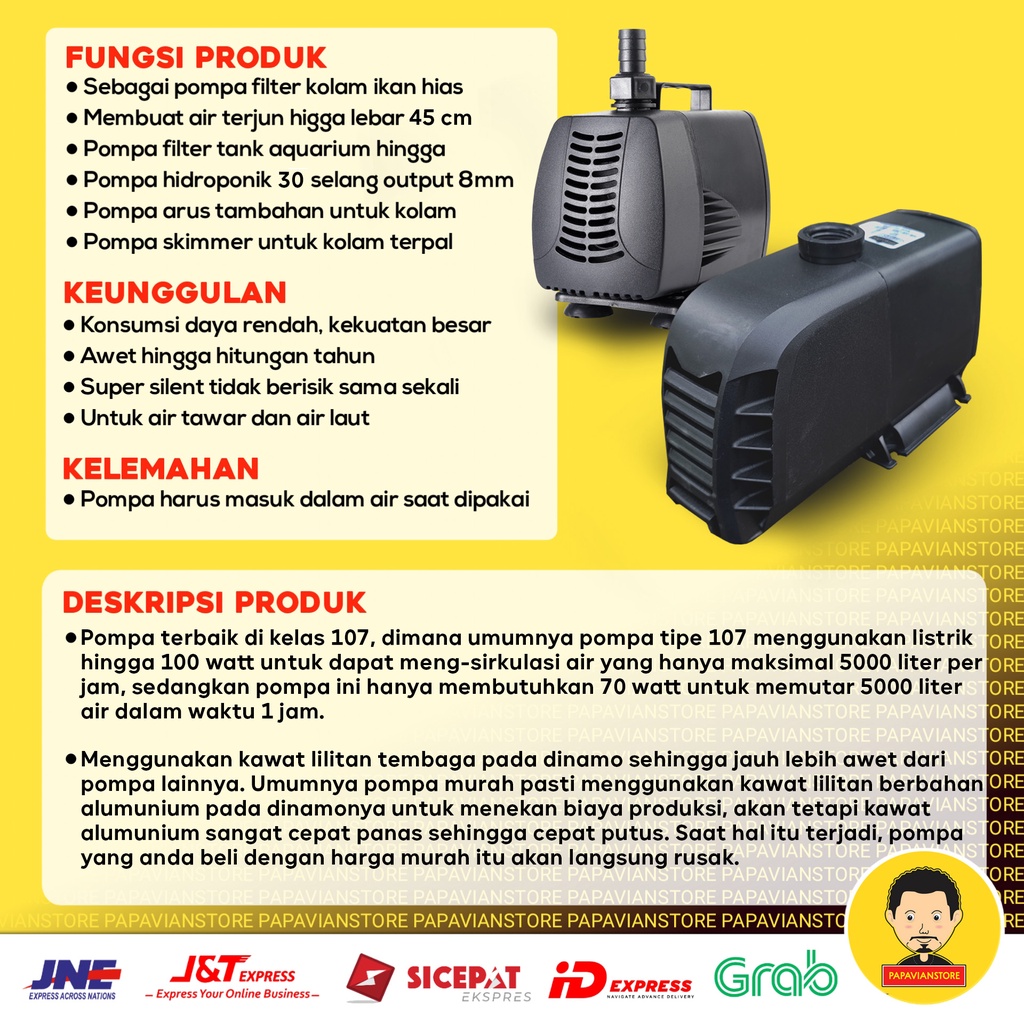 Pompa Kolam Ikan Koi - Mesin Pencipta Air Terjun Celup Low Watt Submersible Aquarium Water Pump