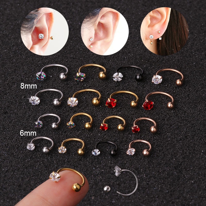 1pc 20gx6mm/8mm Stainless Steel Cz Hoop Tragus Cartilage Helix Earring Conch Rook Daith Lobe Ear Piercing Jewelry