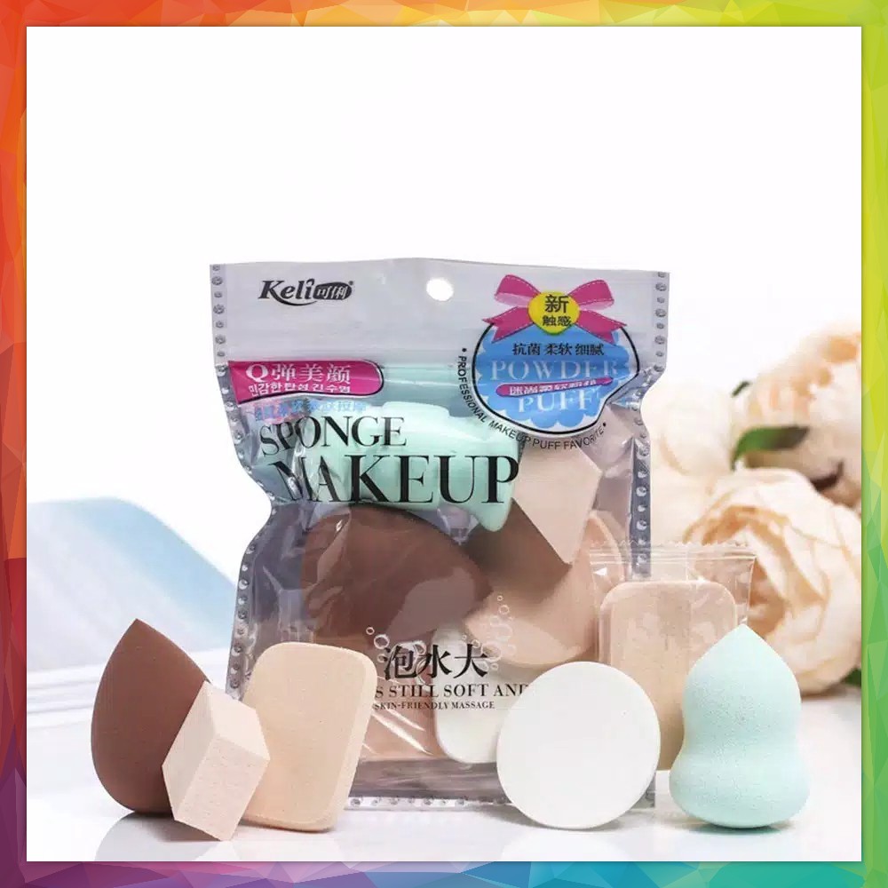 Spons Make up 1 Set Isi 6 Pcs / Sponge Foundation Pembersih / Make Up Wajah Songe