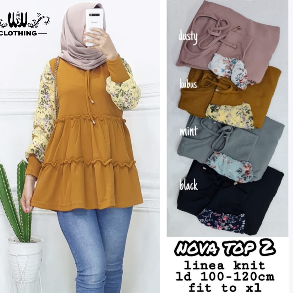 Baju Tunik Atasan Muslim Kekinian Terbaru / Baju Tunik Bunga Wanita Remaja Kekinian