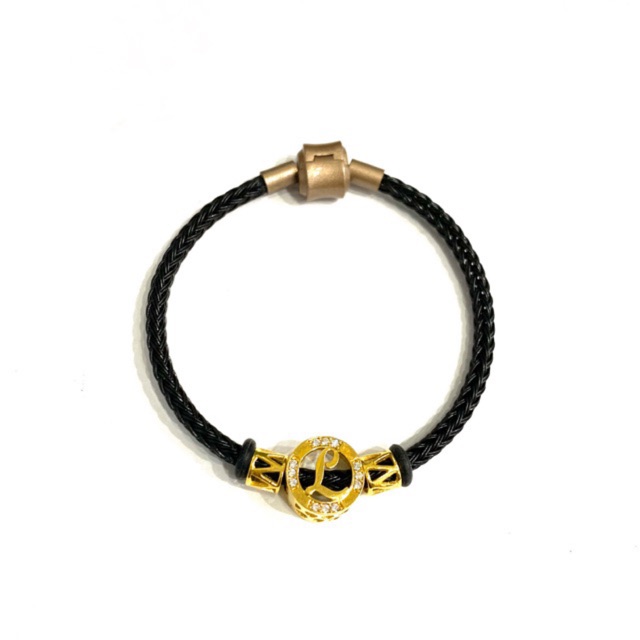 Gelang Tali Set Liontin Huruf L Bulat (Emas Asli Kadar 875)