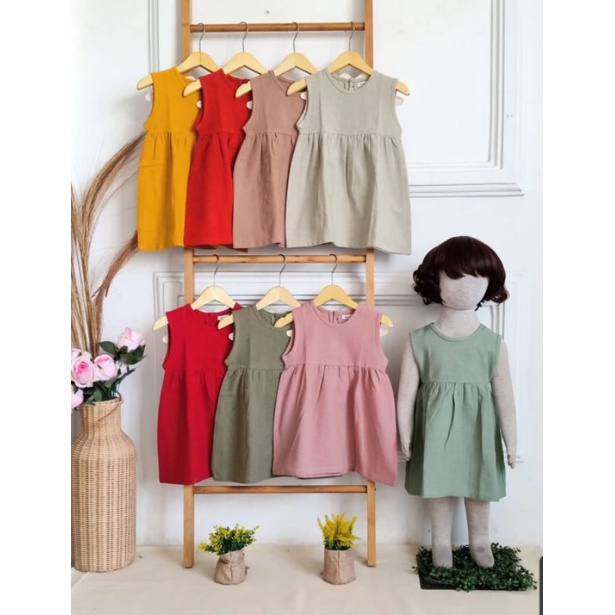 Dress Sayap Anak Perempuan Usia 2-5 Tahun | Dress Linen Lembut Anak I Baju Anak Cewek