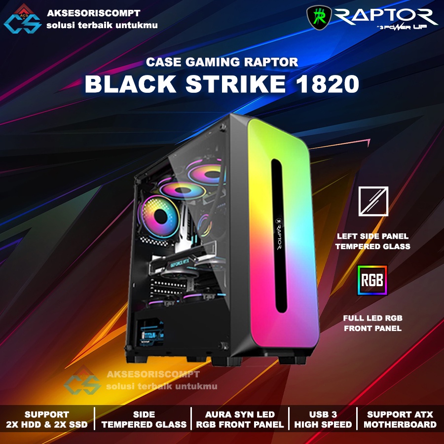 Casing Gaming PowerUp Raptor 1820 Black RGB LED - Casing Gaming