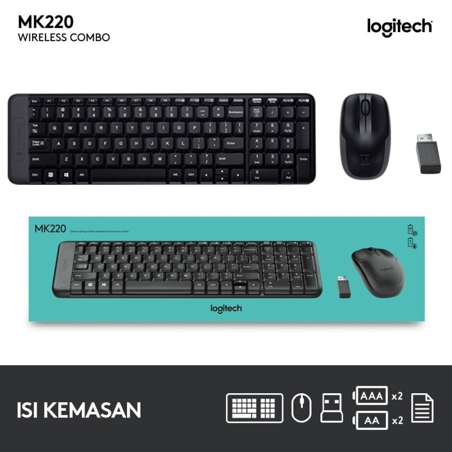 LOGITECH MK 220 / KEYBOARD LOGITECH MK 220 WIRELESS COMBO MOUSE DAN KEYBOARD 100% ORIGINAL