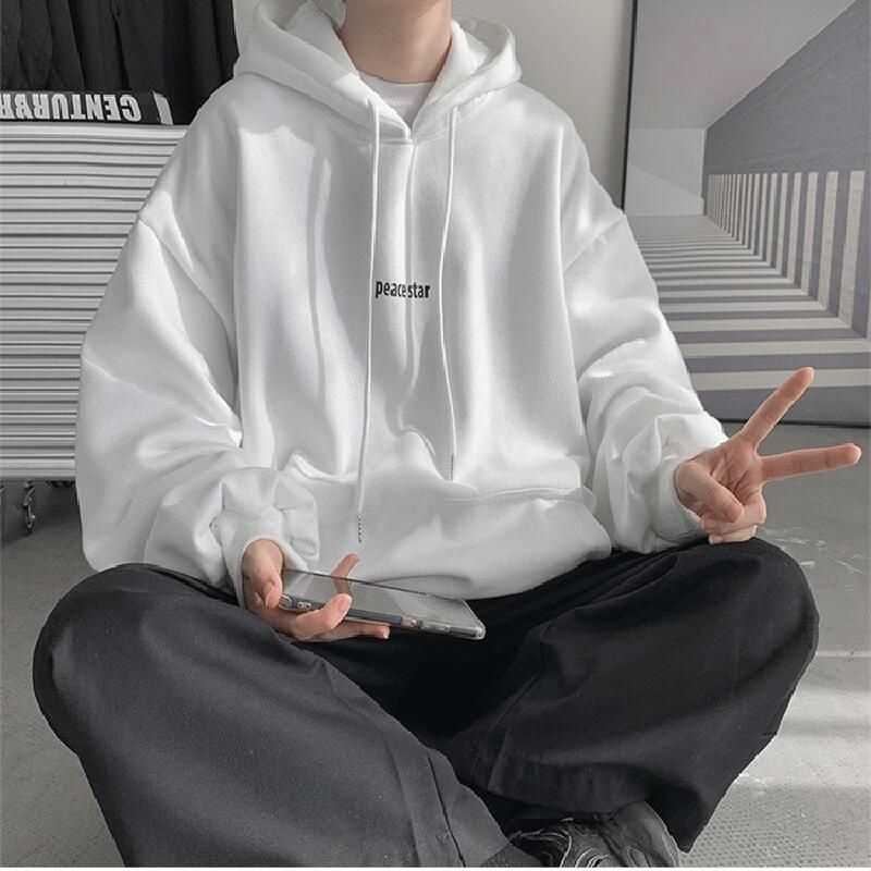 (S - 6XL) Hoodie Jumper Simple Style PEACE STAR Jaket Jumbo Korean Harajuku Style Hip Hop Pria Wanita Bigsize Oversize Minimalist Logo S M L XL XXL XXXL XXXXL 3XL 4XL 5XL HITAM putih BIG SIZE Jaketin Aja