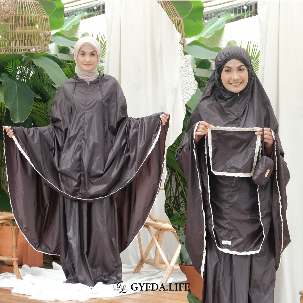 (CHOCO COFFEE) MUKENA TRAVELING MINI 2in1 Kecil dan Ringan - Parasut Resleting - GYFDA.LIFE #Segengg