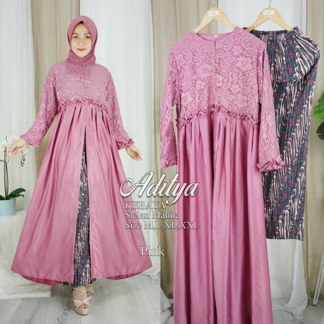 Setelan Mahira (long tunik brukat + rok plisket),