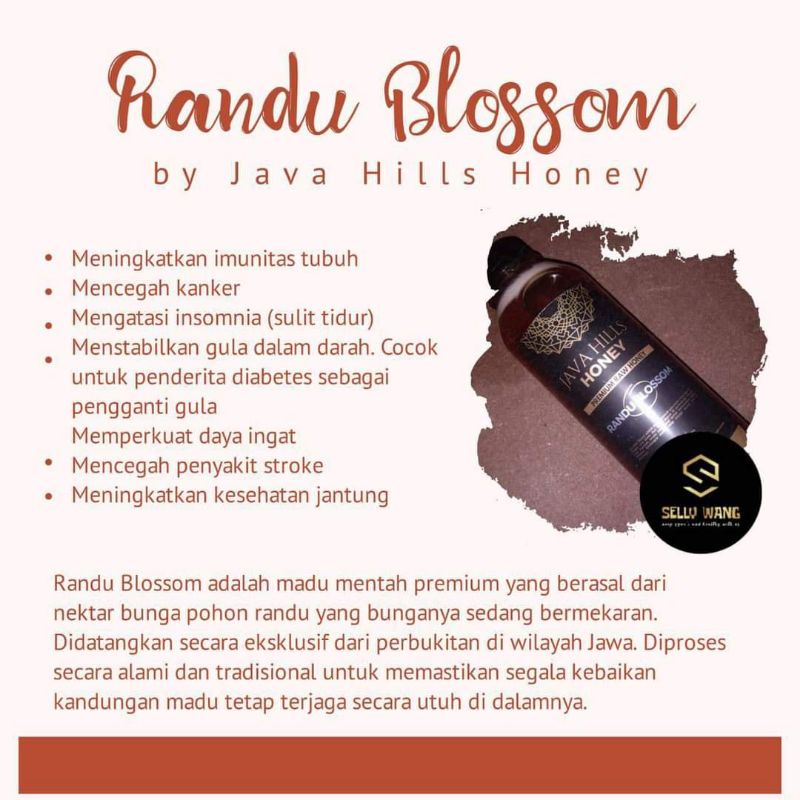 GRATIS SENDOK KAYU / MADU RANDU BLOSSOM 500gr JAVAHILLS / RAW HONEY