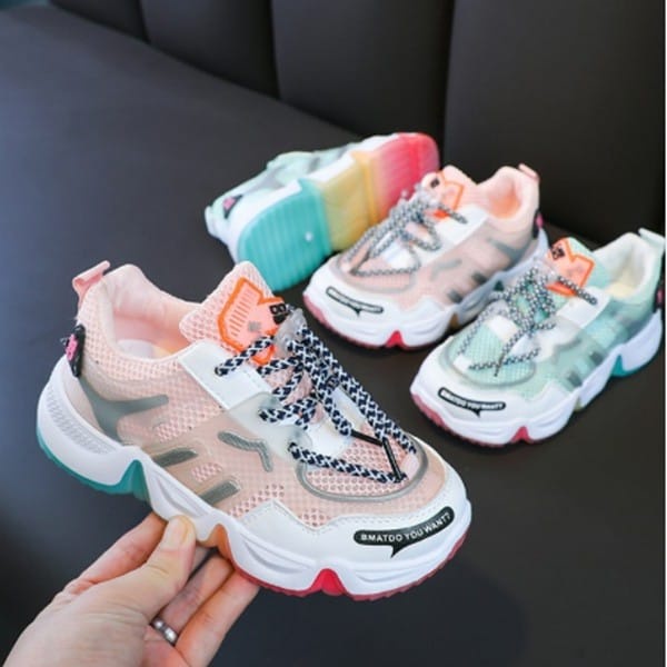 Qeede_Store RAINBOW Sepatu Casual Sneaker Non LED Korea Style Fashion Anak Size 26-37