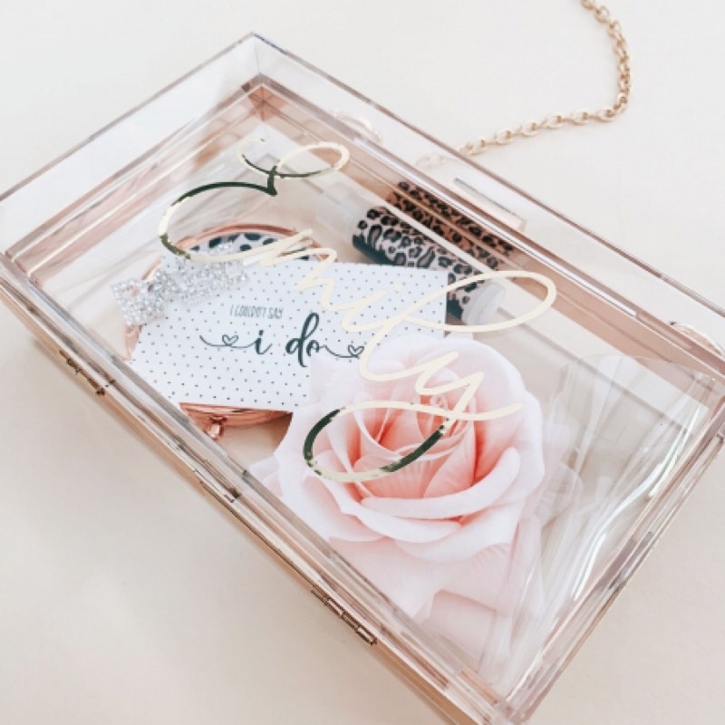 Custom Tas Nama / Bridesmaid Bag Acrylic Transparant Clutch hadiah tas pesta