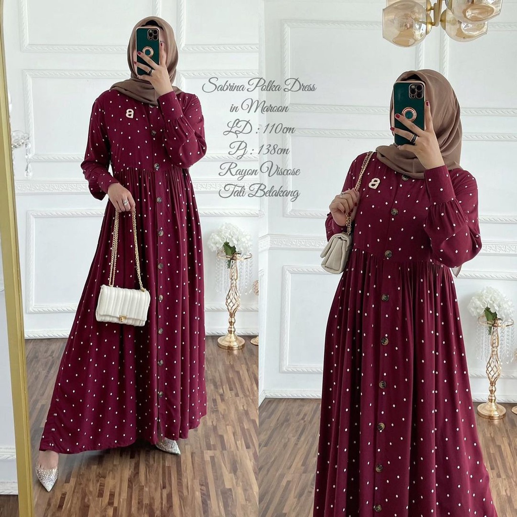 Gamis Rayon Homey Dress Terlaris / Gamis Muslim Syari Motif Terbaru-Dotty Maron Dress
