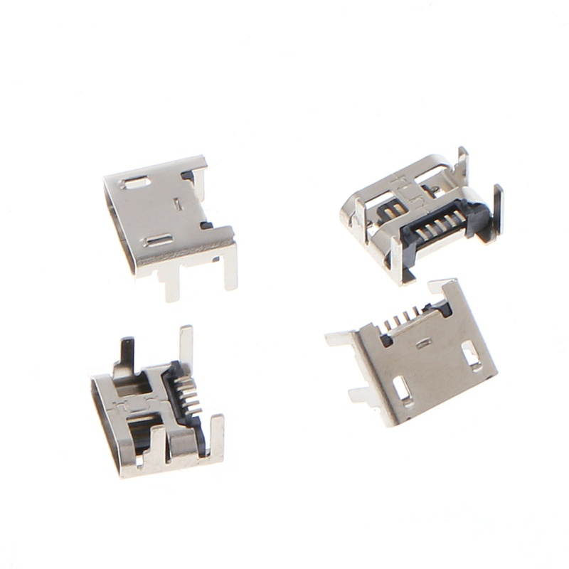 Cre 10pcs Konektor Socket Micro USB Tipe B 5 Pin Female SMD 4 Kaki 90 Degree