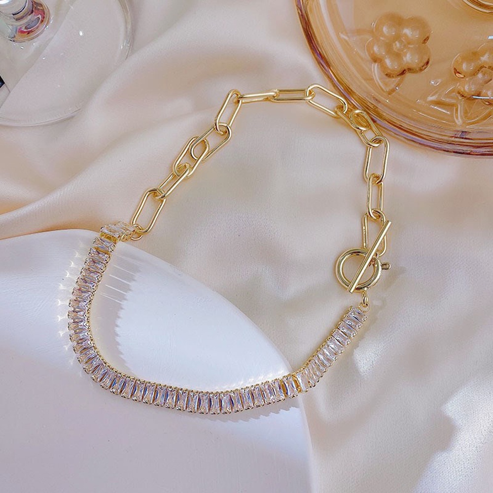 Needway  For Women Clavicle Chain Retro Chocker Zircon Stitching Necklaces Hiphop Punk Jewelry Portrait Exaggerated OT Clasp Thick Chain/Multicolor
