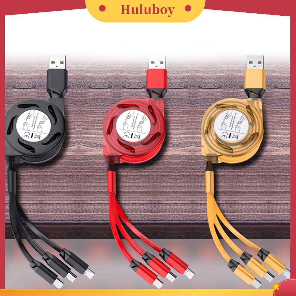 3 in 1 Kabel Pengisian Daya Mini Model Kepang Teleskopik Tipe C Micro USB Untuk iPhone Android