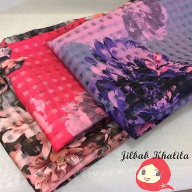 Jilbab organza motif bunga
