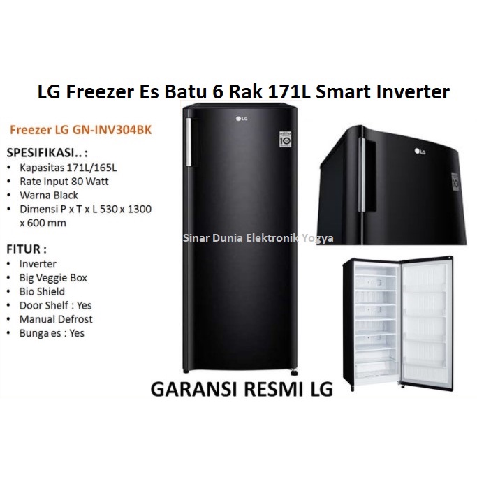 LG Freezer Frizer Es 6 Rak 171L Smart Inverter GN-INV304BK INV304 304BK Kulkas