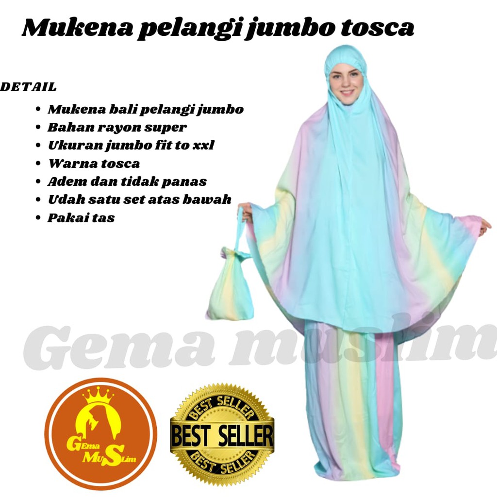 Mukena dewasa  pelangi rayon jumbo tosca