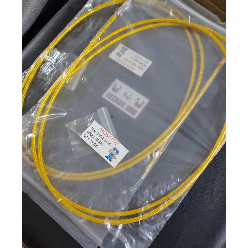 1 PAKET 2 PCS Kabel gas KUNING  serat karbon 190cm +stelan L gas.universal semua jenis motor metic/racing