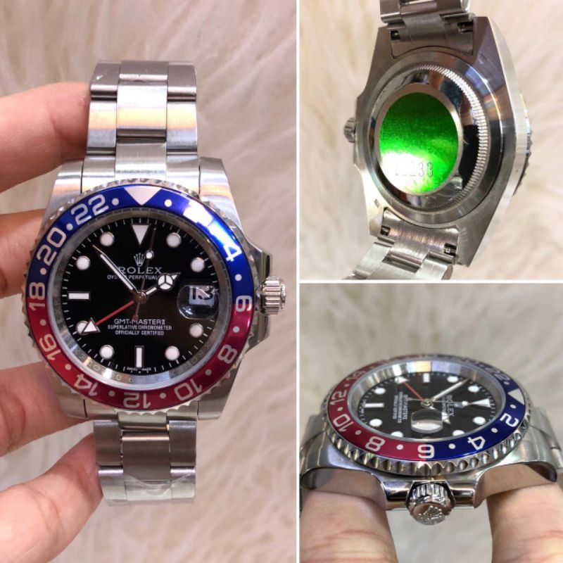 JAM TANGAN ROLEX GMT AUTOMATIC RANTAI SILVER PLUS BOX ORIGINAL