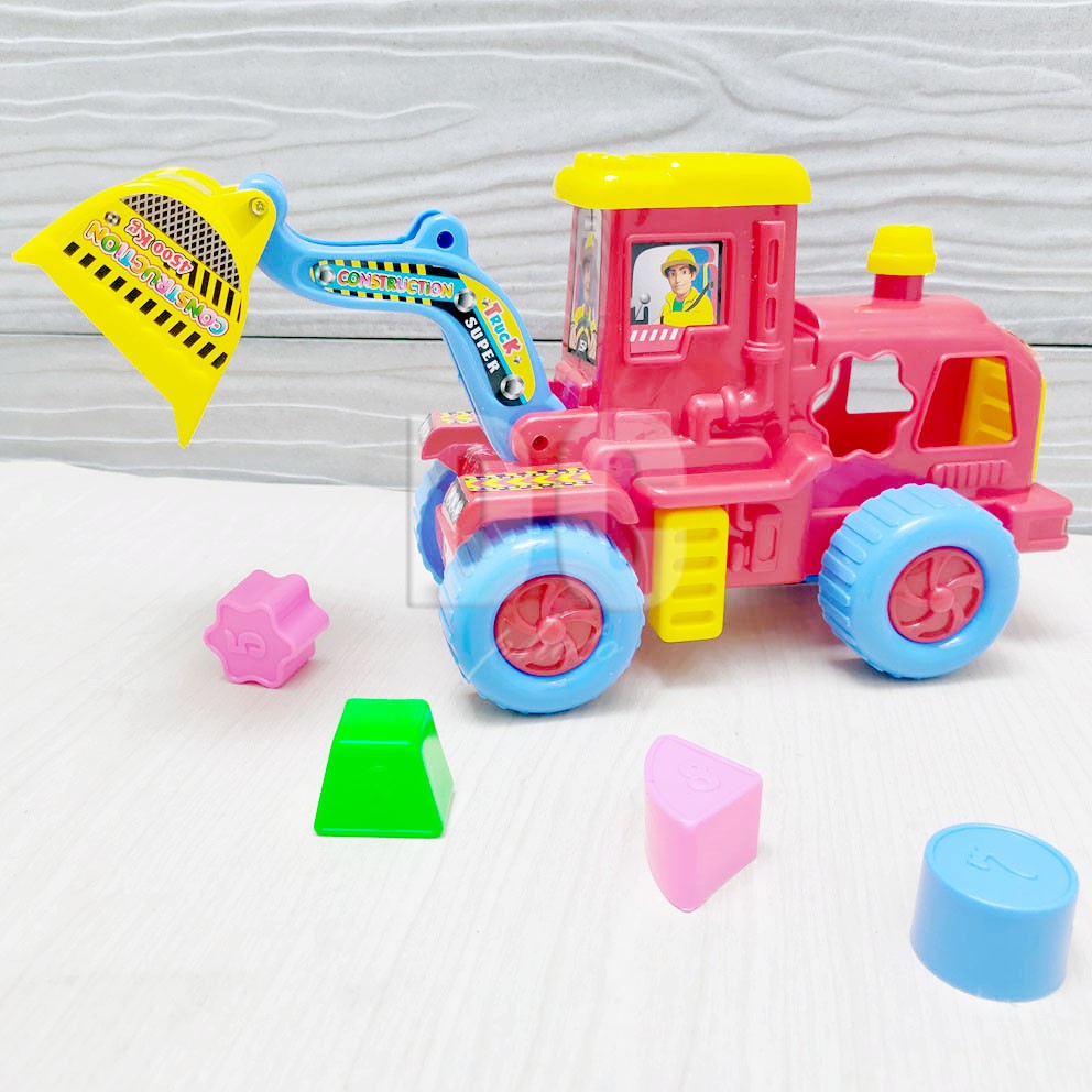 Construction Truck Puzzle Mainan Blocks Truk Konstruksi Bentuk Warna Crane Loader Fork Shape Color