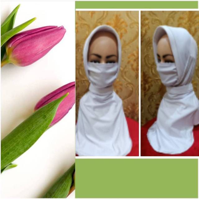 Jilbab warna putih plus masker