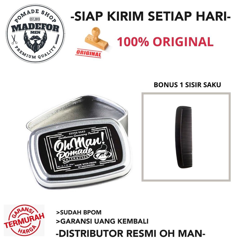 Oh Man Mystic Grey Waterbased Pomade Ukuran Besar Free Sisir saku dan sticker