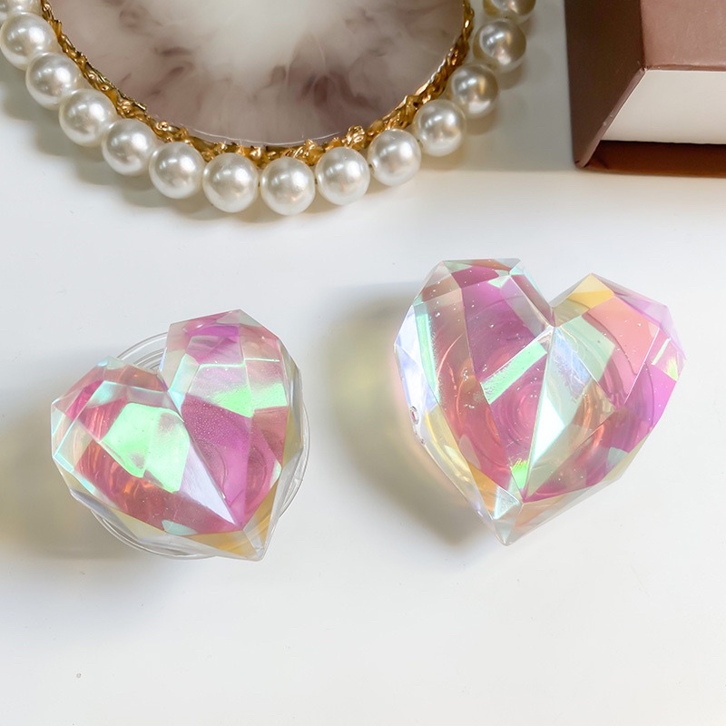 Pink Hologram Crystal Heart Popsocket Phone Holder Pegangan HP