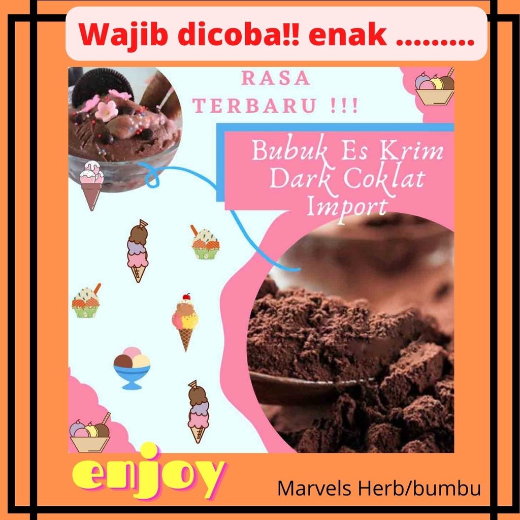 

Bubuk Es Krim Dark Coklat Impor 50Gr Serbuk Ice Cream Dark Coklat Impor 50Gr Eskrim Kiloan Bahan Instan Premix Soft Hard Gelato Murah