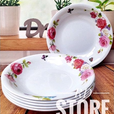 PROMO 6.PCS PIRING MAKAN CEKUNG MOTIF BAHAN MELAMINE WARE TEBAL DAN ANTI PANAS